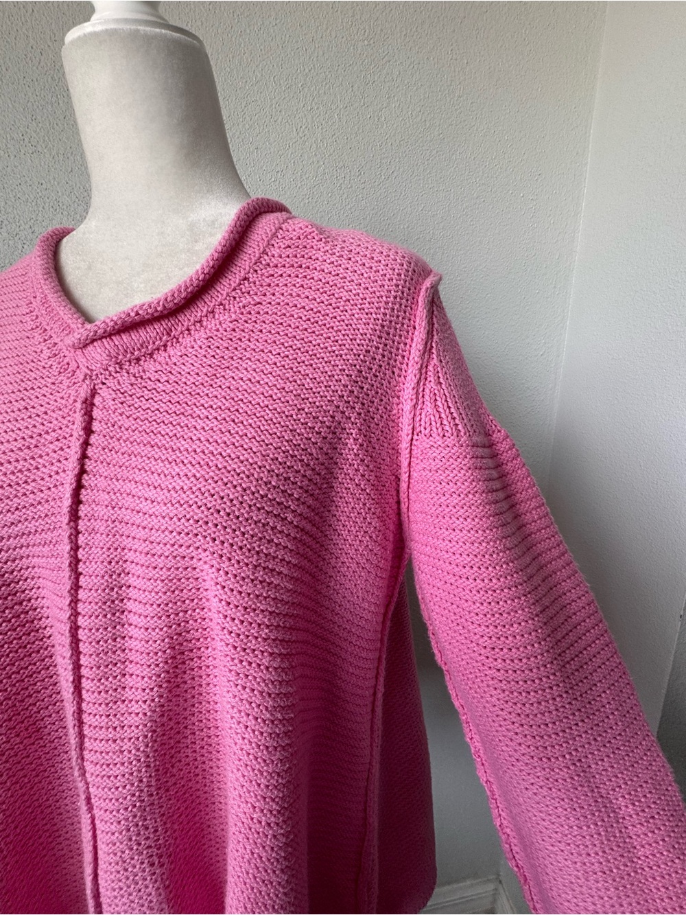 Pure Handknit Chunky Sweater Pink Pullover Loose 100% Cotton SZ M / L - Picture 4 of 15